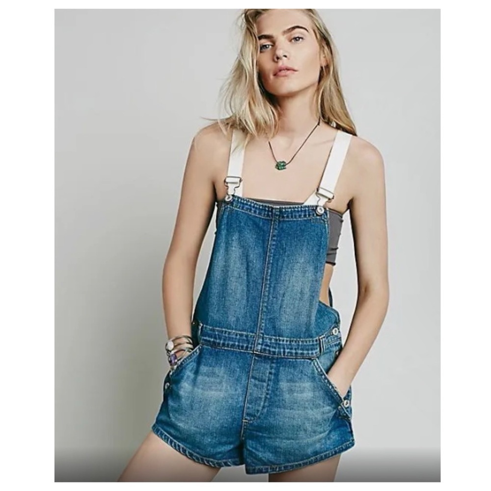 Free People | Western Cowgirl Shapeless Blue Denim Shortalls Short Overalls | 26